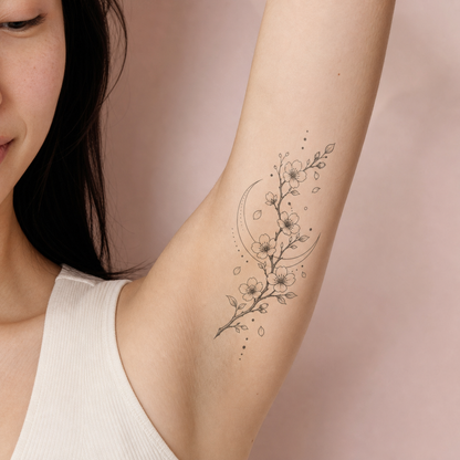 Cherry Blossom Crescent Temporary Tattoo