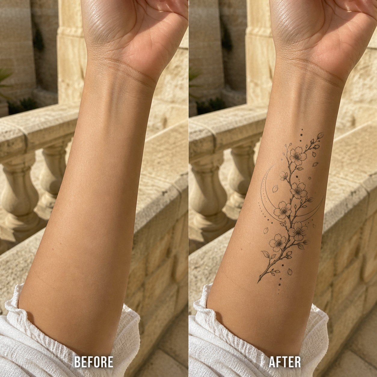 Cherry Blossom Crescent Temporary Tattoo