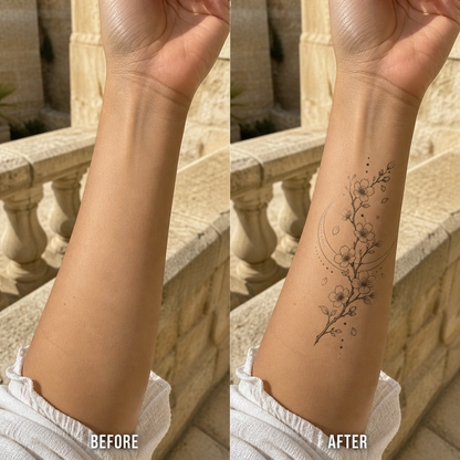 Cherry Blossom Crescent Temporary Tattoo