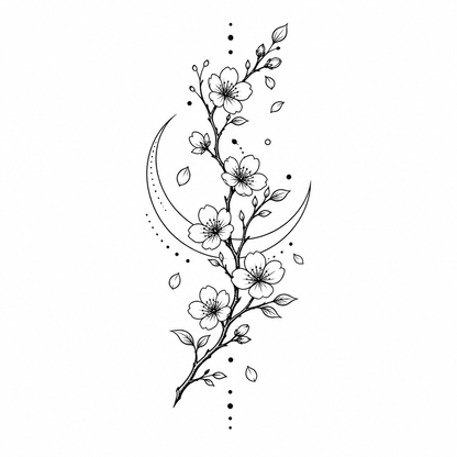 Cherry Blossom Crescent Temporary Tattoo