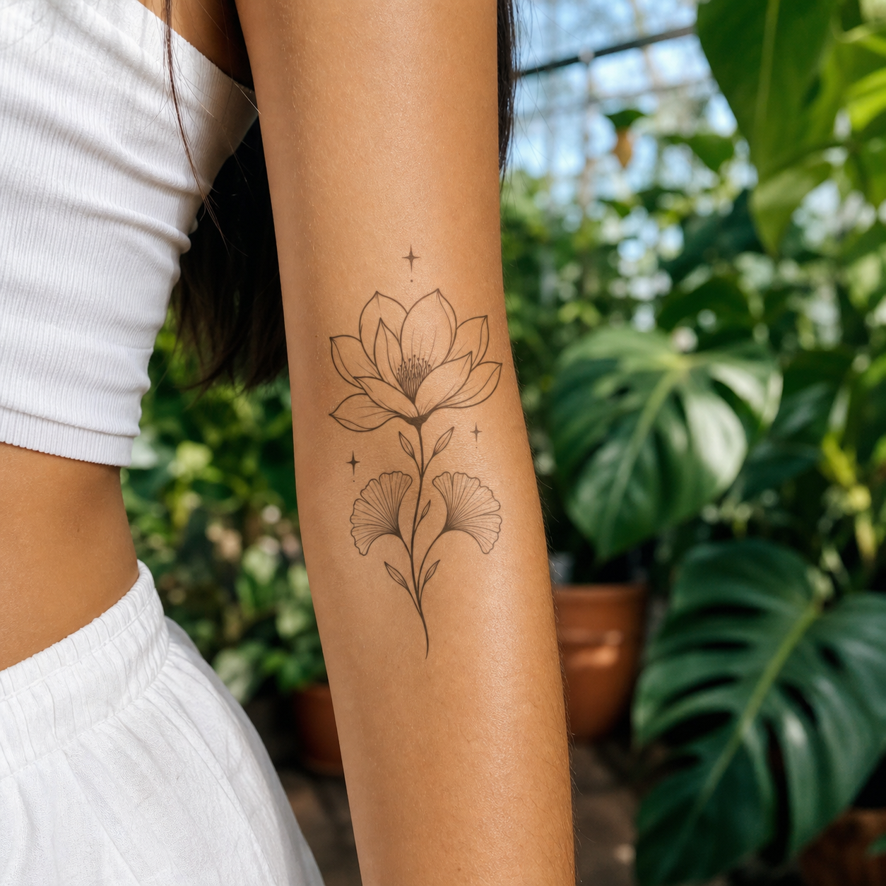 Botanical Collection 08 Temporary Tattoo - Magnolia, Ginkgo & Stars