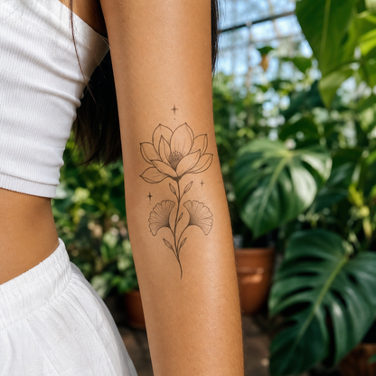 Botanical Collection 08 Temporary Tattoo - Magnolia, Ginkgo & Stars