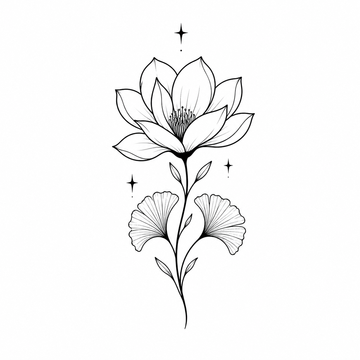 Botanical Collection 08 Temporary Tattoo - Magnolia, Ginkgo & Stars