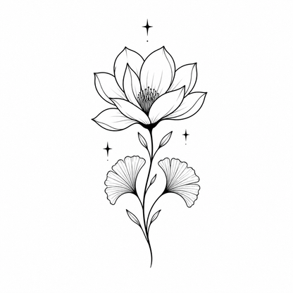 Botanical Collection 08 Temporary Tattoo - Magnolia, Ginkgo & Stars