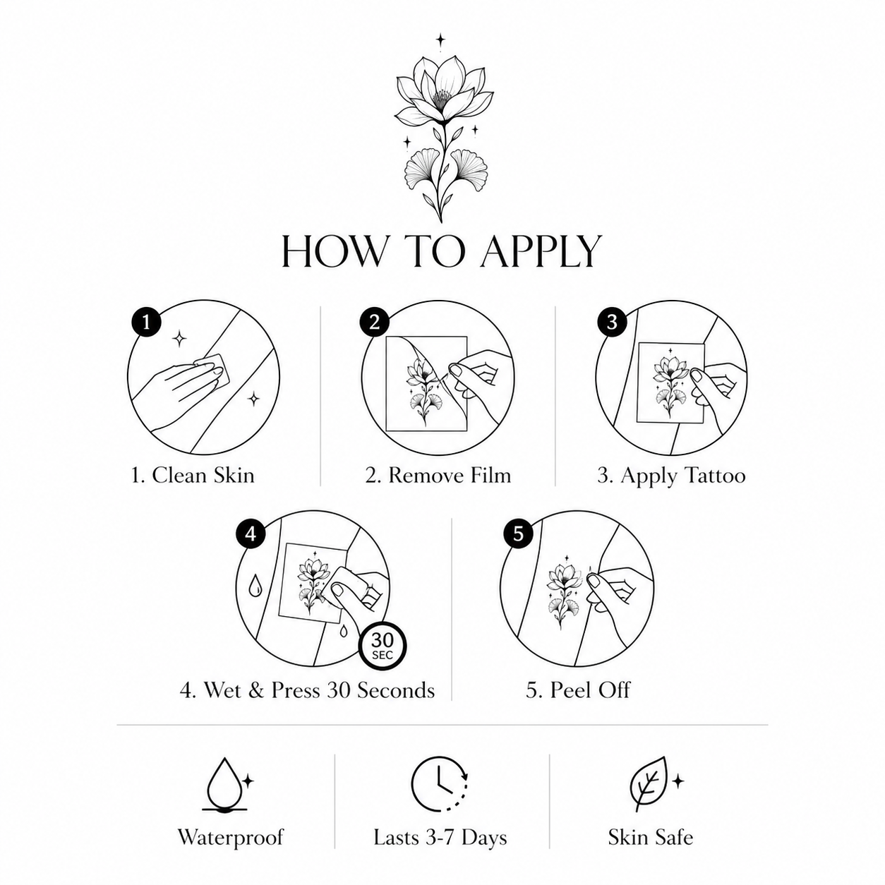 Botanical Collection 08 Temporary Tattoo - Magnolia, Ginkgo & Stars