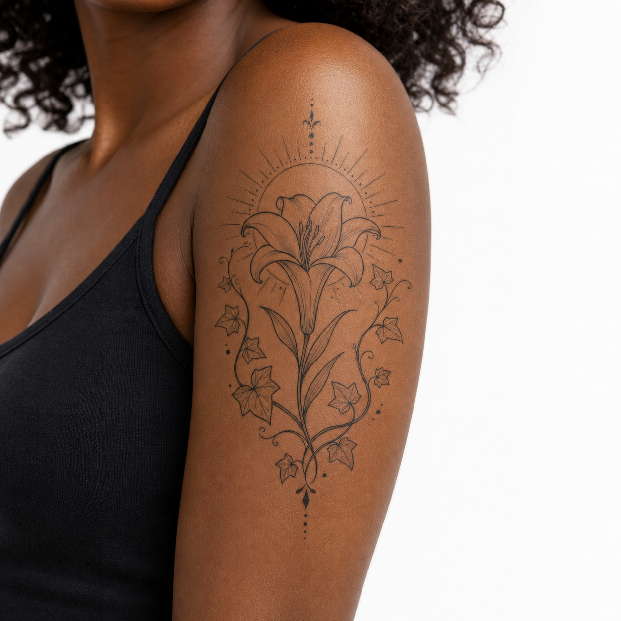 Botanical Lily & Ivy Sun Halo Temporary Tattoo