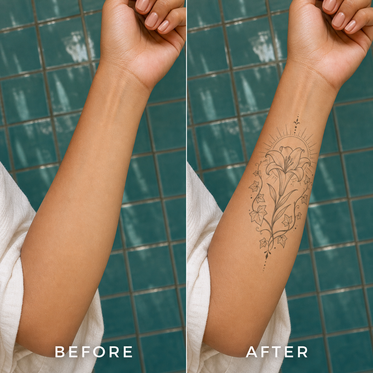 Botanical Lily & Ivy Sun Halo Temporary Tattoo