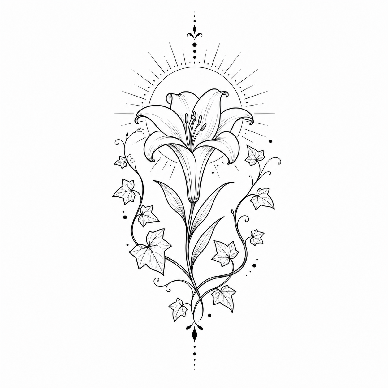 Botanical Lily & Ivy Sun Halo Temporary Tattoo