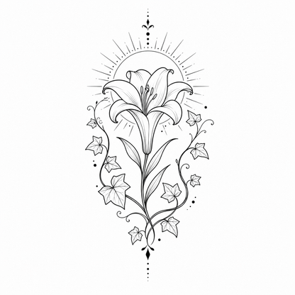 Botanical Lily & Ivy Sun Halo Temporary Tattoo