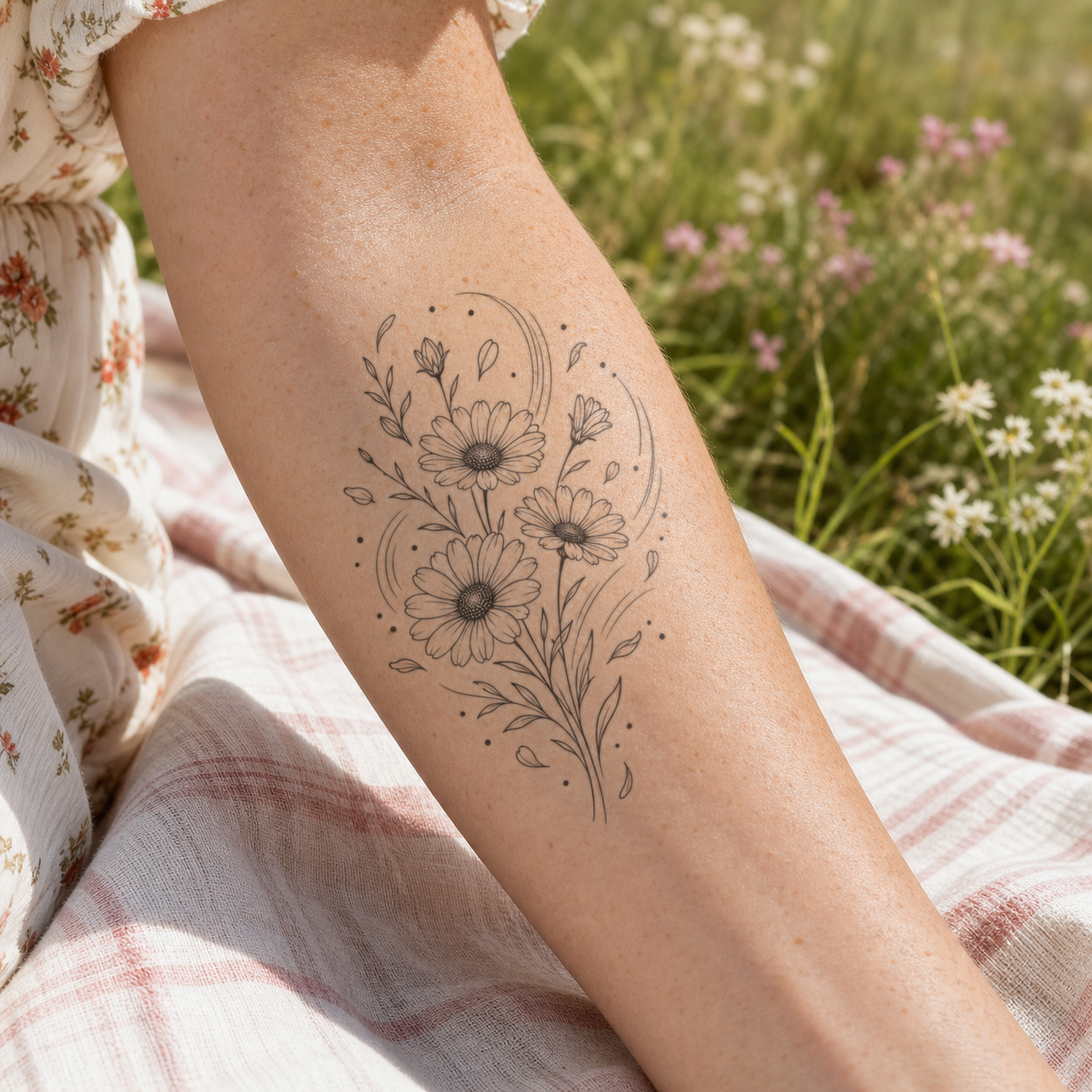 Daisy Meadow Breeze Temporary Tattoo | Botanical Collection