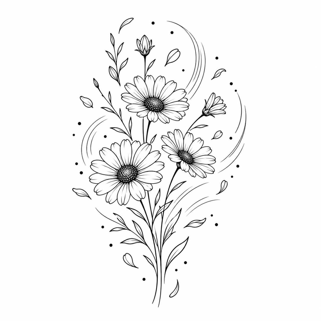 Daisy Meadow Breeze Temporary Tattoo | Botanical Collection