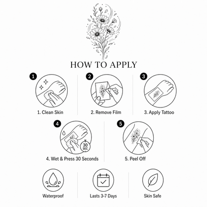 Daisy Meadow Breeze Temporary Tattoo | Botanical Collection