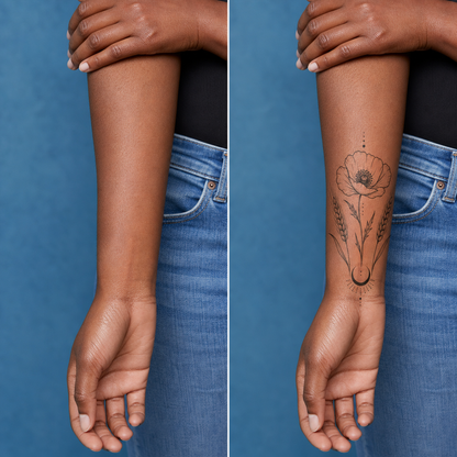 Botanical Poppy Wheat Crescent Temporary Tattoo