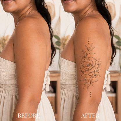 Camellia & Bamboo Leaves Temporary Tattoo – Botanical Design