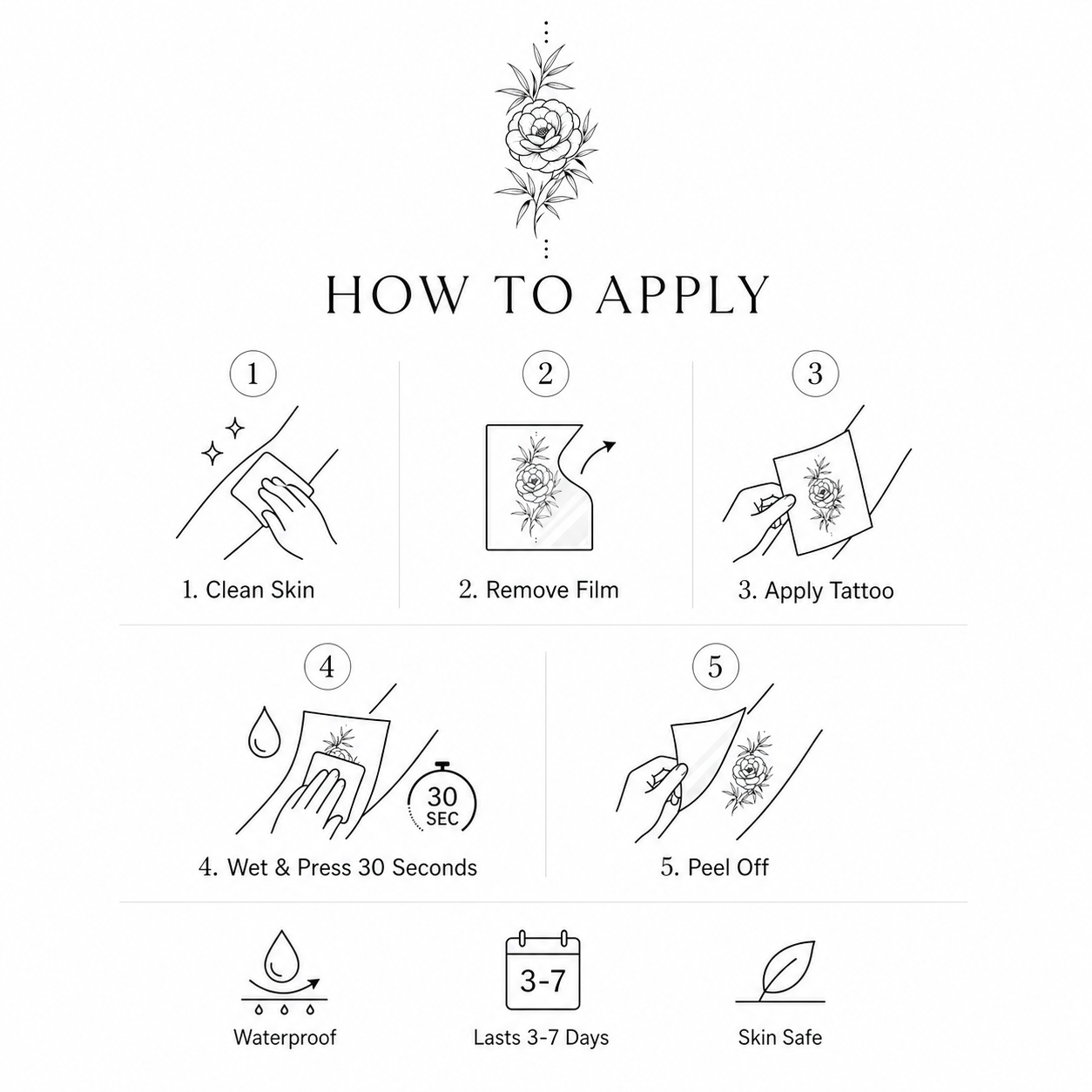 Camellia & Bamboo Leaves Temporary Tattoo – Botanical Design