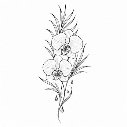 Botanical Orchid Palm Dewdrops Temporary Tattoo