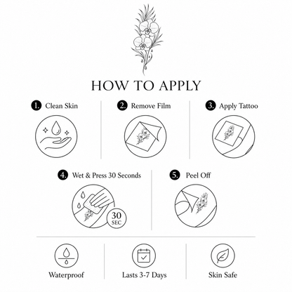 Botanical Orchid Palm Dewdrops Temporary Tattoo
