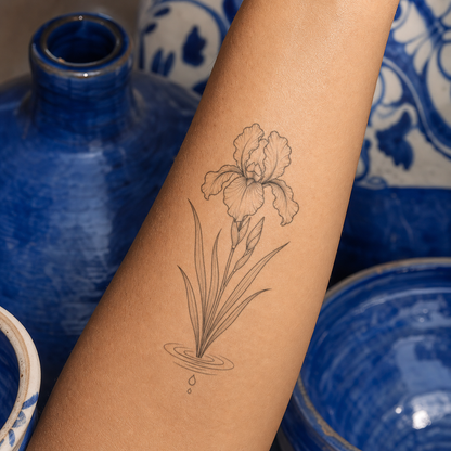 Botanical Iris Water Ripples Temporary Tattoo