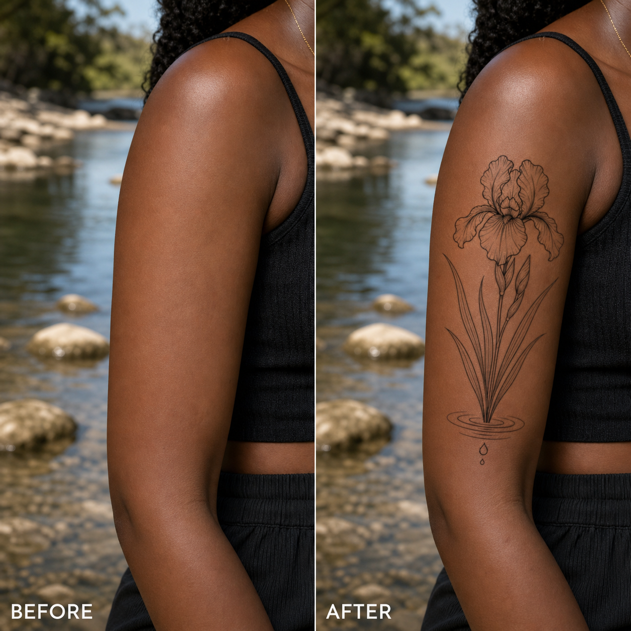 Botanical Iris Water Ripples Temporary Tattoo