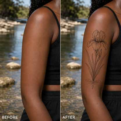 Botanical Iris Water Ripples Temporary Tattoo
