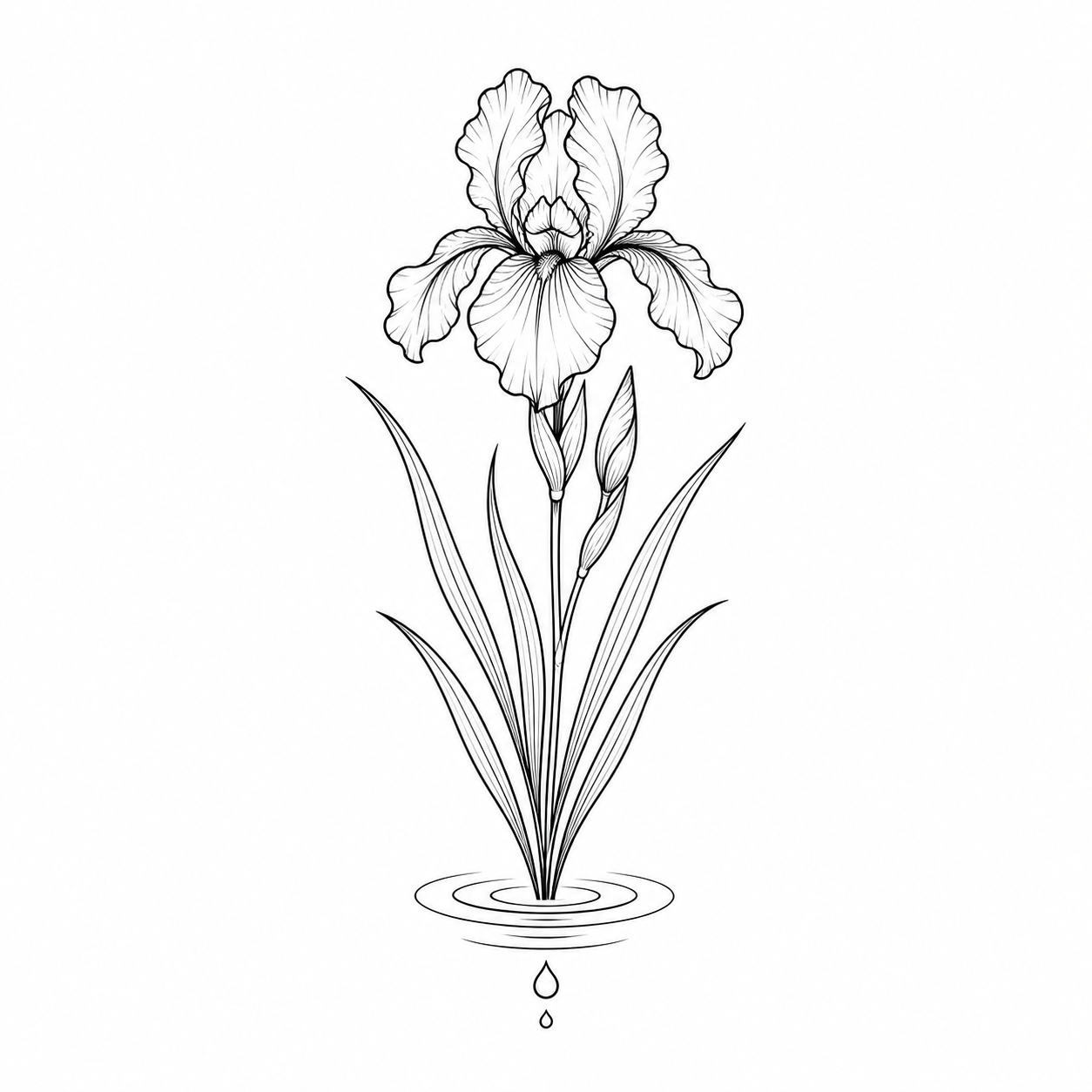 Botanical Iris Water Ripples Temporary Tattoo