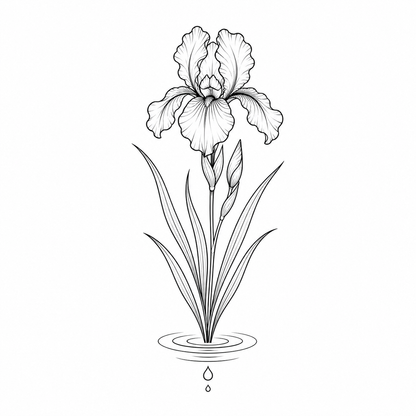 Botanical Iris Water Ripples Temporary Tattoo