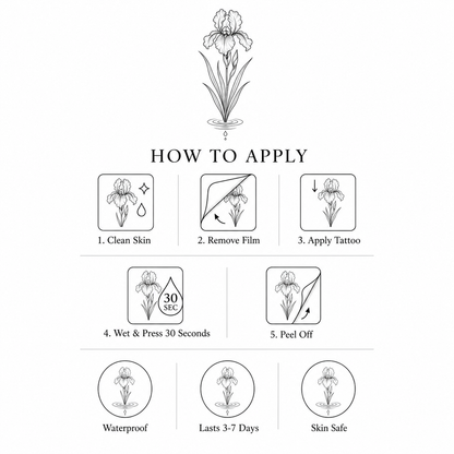 Botanical Iris Water Ripples Temporary Tattoo