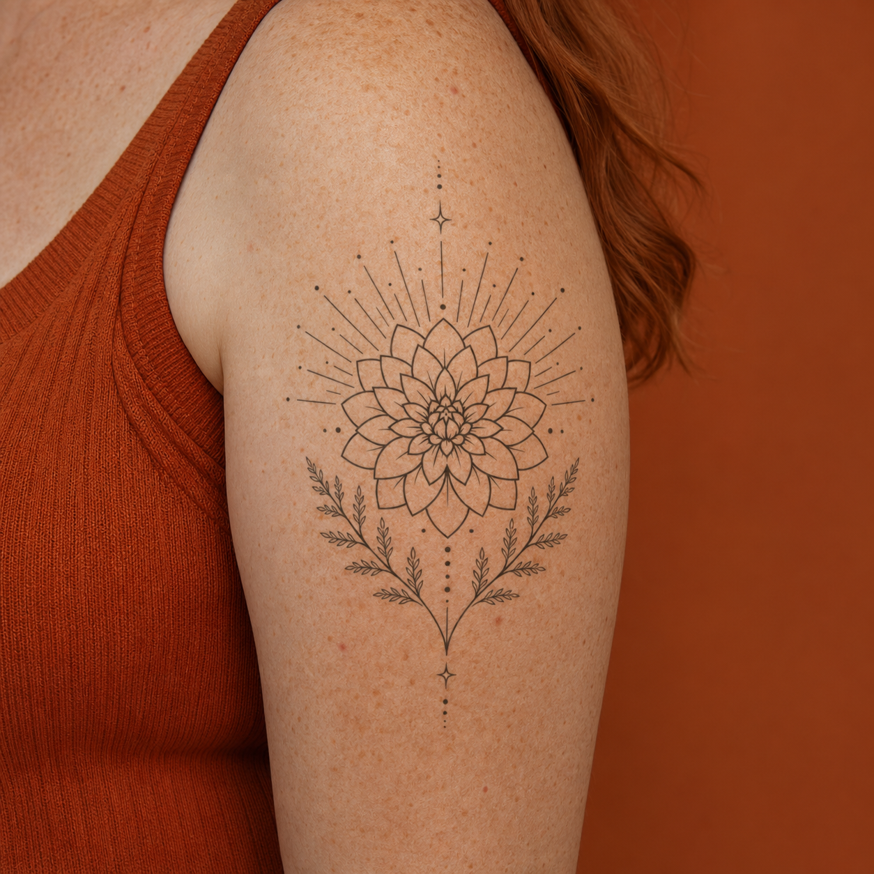 Botanical Dahlia Fern Starburst Temporary Tattoo