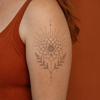 Botanical Dahlia Fern Starburst Temporary Tattoo