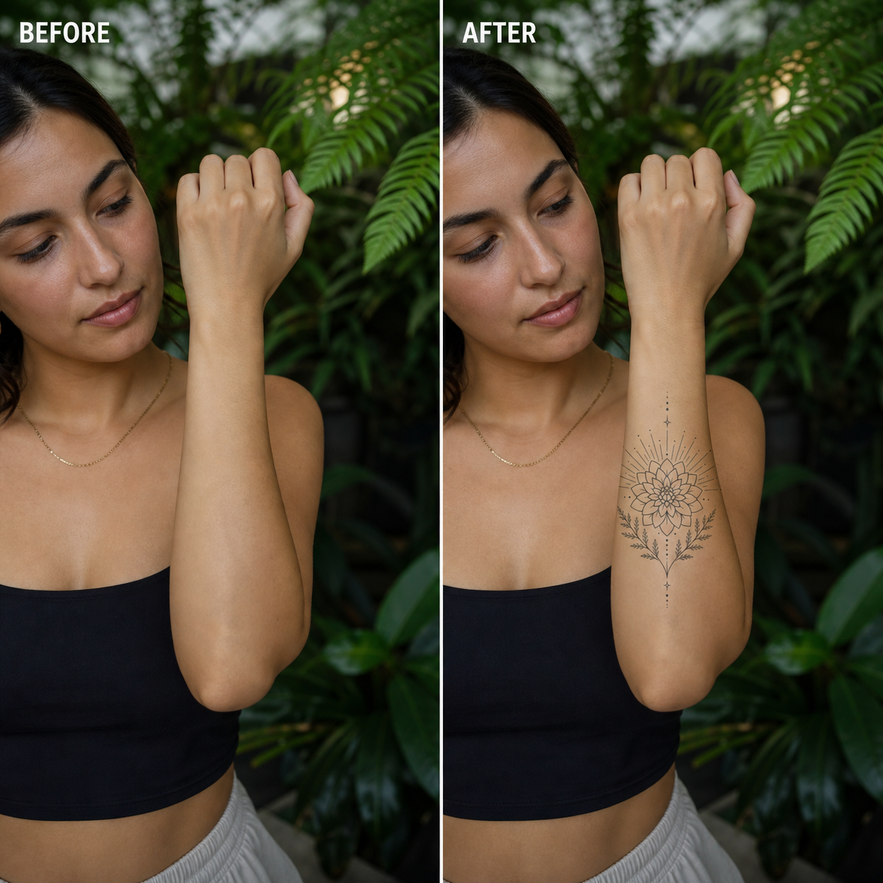 Botanical Dahlia Fern Starburst Temporary Tattoo