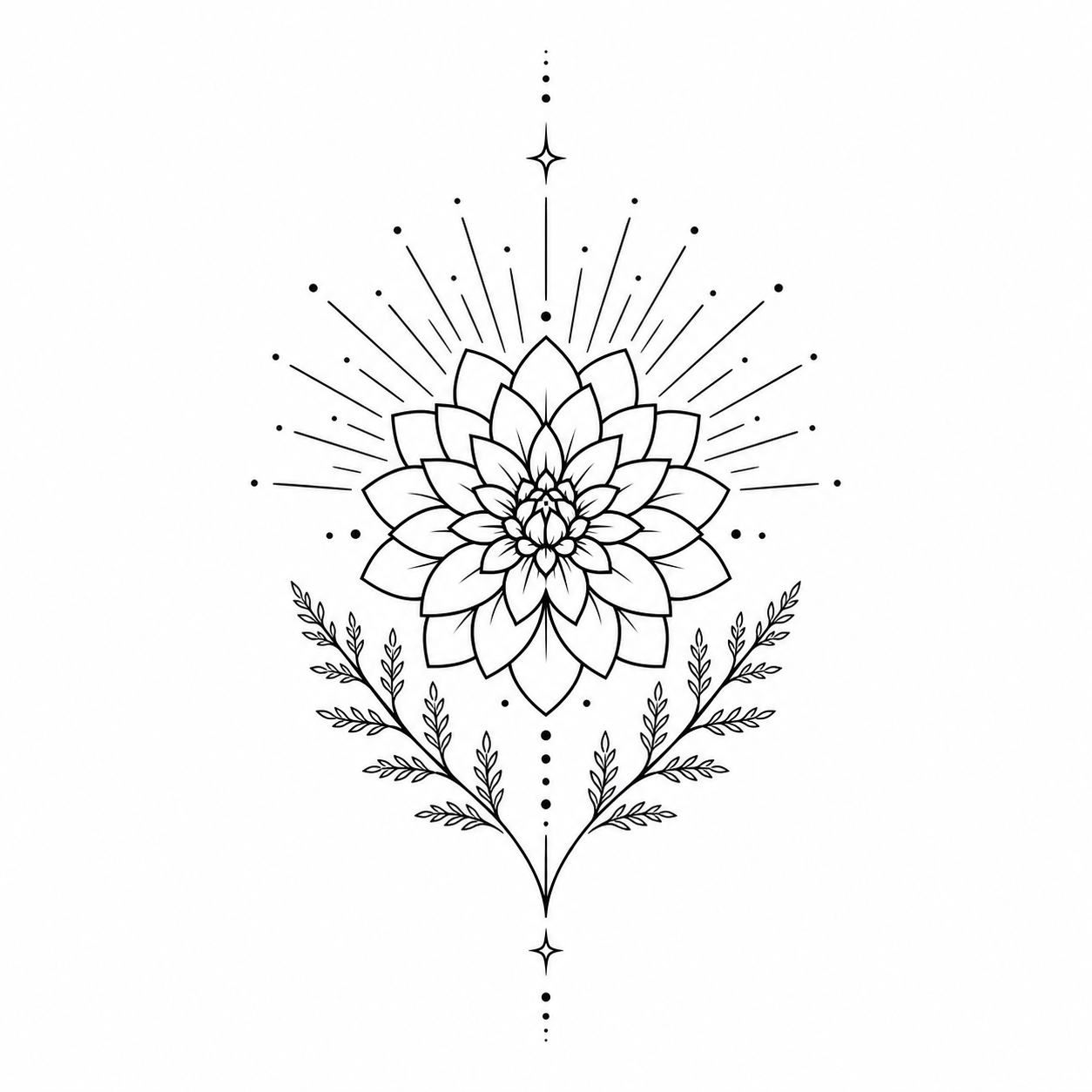 Botanical Dahlia Fern Starburst Temporary Tattoo