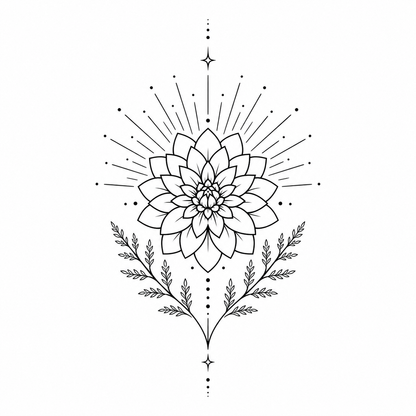 Botanical Dahlia Fern Starburst Temporary Tattoo