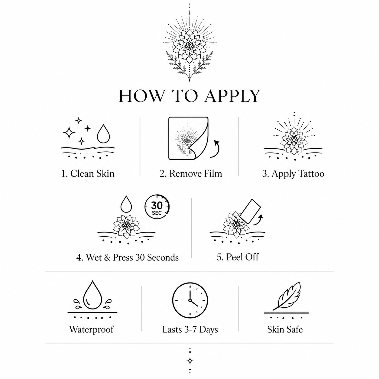 Botanical Dahlia Fern Starburst Temporary Tattoo