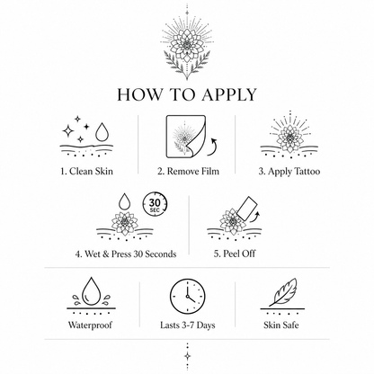 Botanical Dahlia Fern Starburst Temporary Tattoo