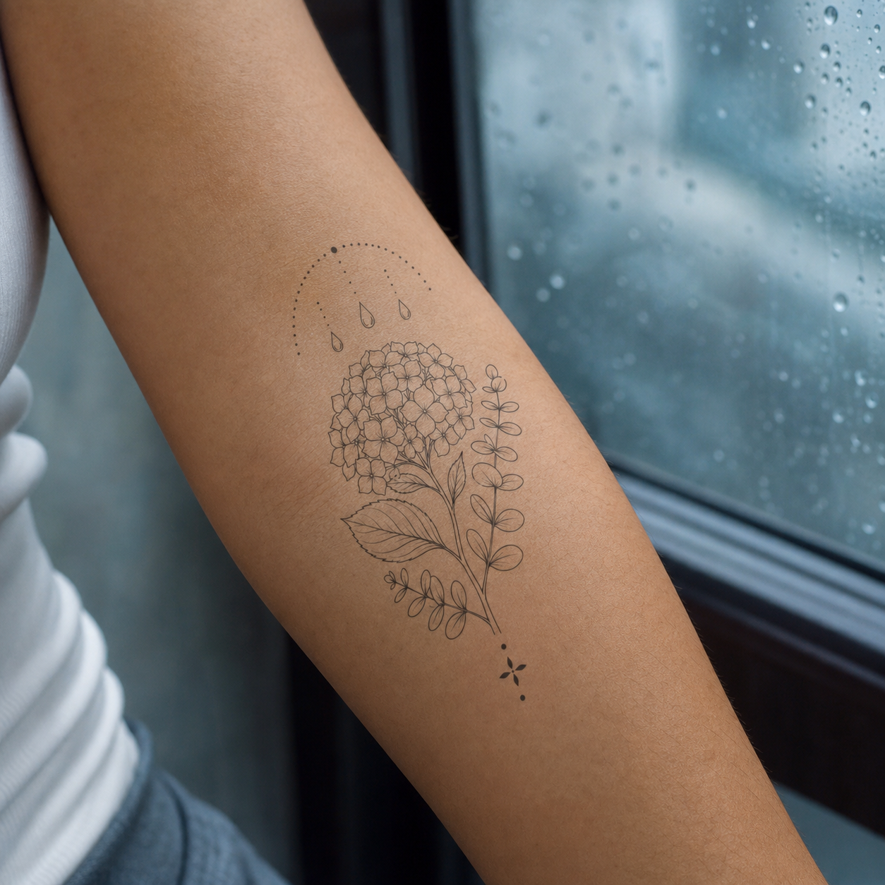 Hydrangea Eucalyptus Rain Temporary Tattoo – Botanical Collection