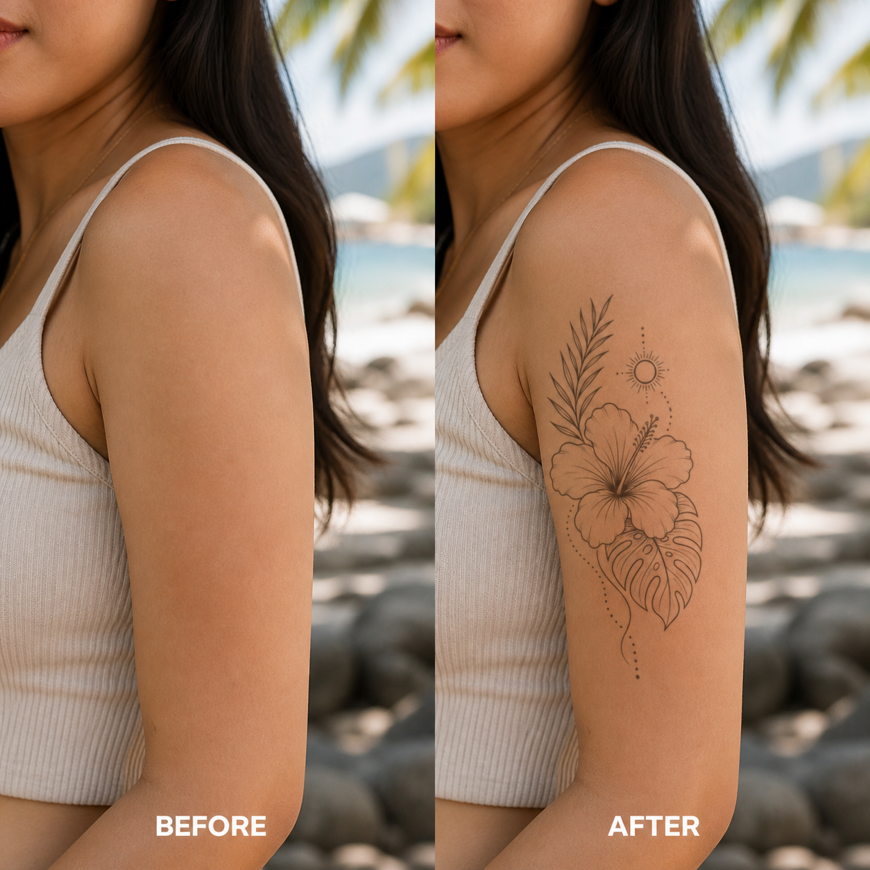 Hibiscus Tropical Leaves Temporary Tattoo