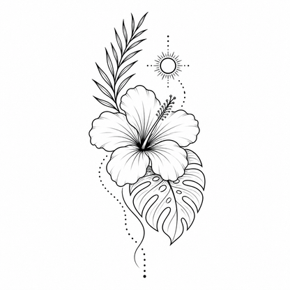 Hibiscus Tropical Leaves Temporary Tattoo