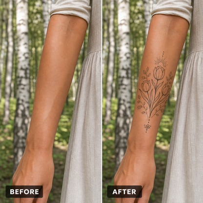 Botanical Collection 19: Tulip, Birch & Sun Temporary Tattoo