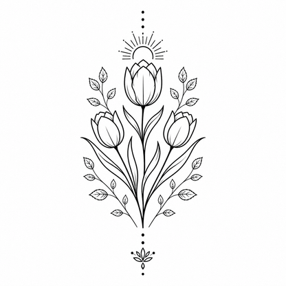 Botanical Collection 19: Tulip, Birch & Sun Temporary Tattoo