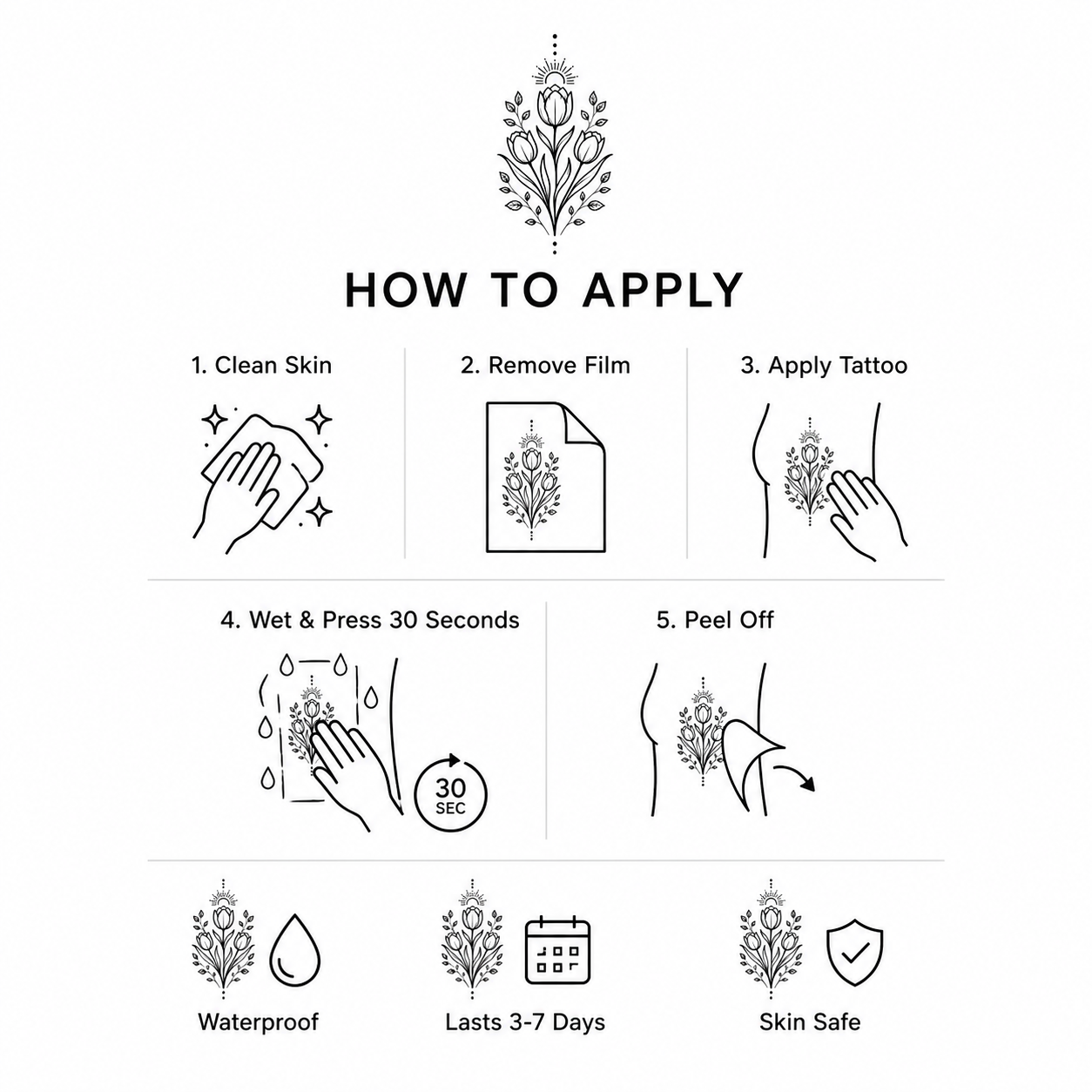 Botanical Collection 19: Tulip, Birch & Sun Temporary Tattoo