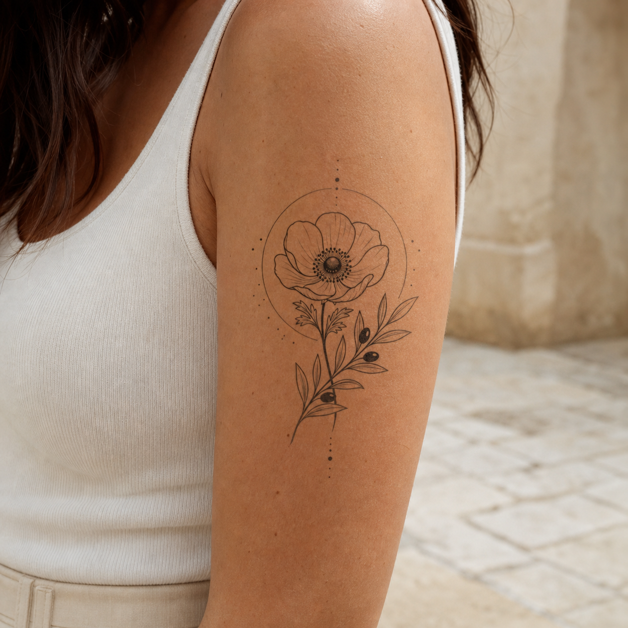 Anemone & Olive Branch Temporary Tattoo