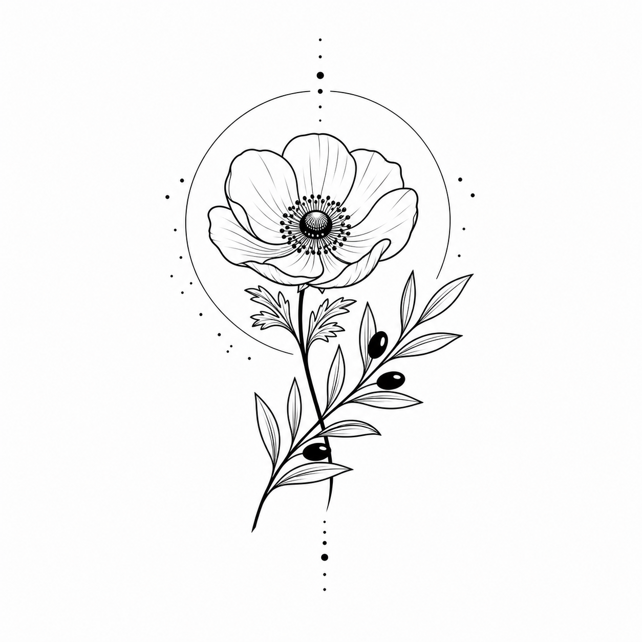 Anemone & Olive Branch Temporary Tattoo