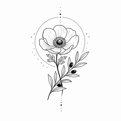 Anemone & Olive Branch Temporary Tattoo