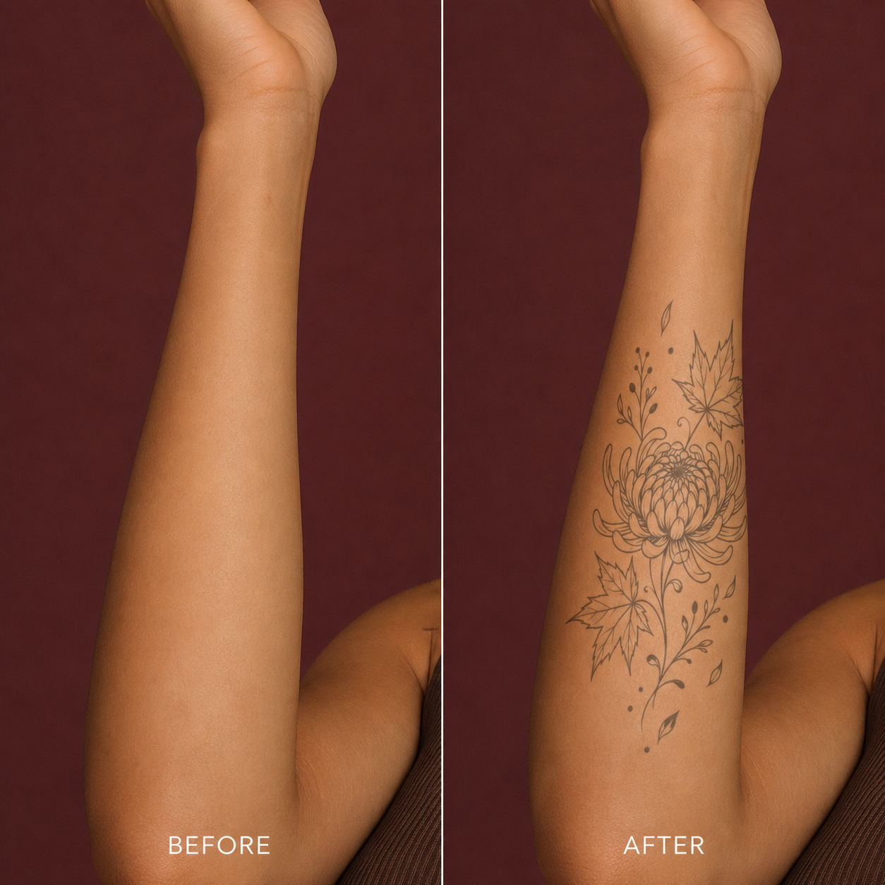 Chrysanthemum & Maple Leaves Botanical Temporary Tattoo