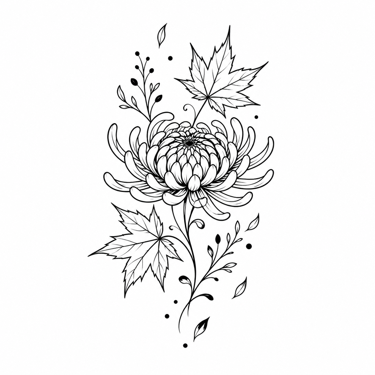 Chrysanthemum & Maple Leaves Botanical Temporary Tattoo