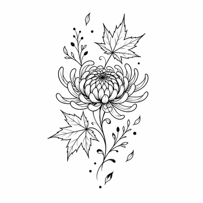 Chrysanthemum & Maple Leaves Botanical Temporary Tattoo