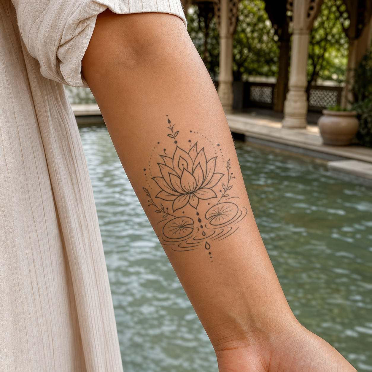 Lotus Mandala Lily Pads Temporary Tattoo