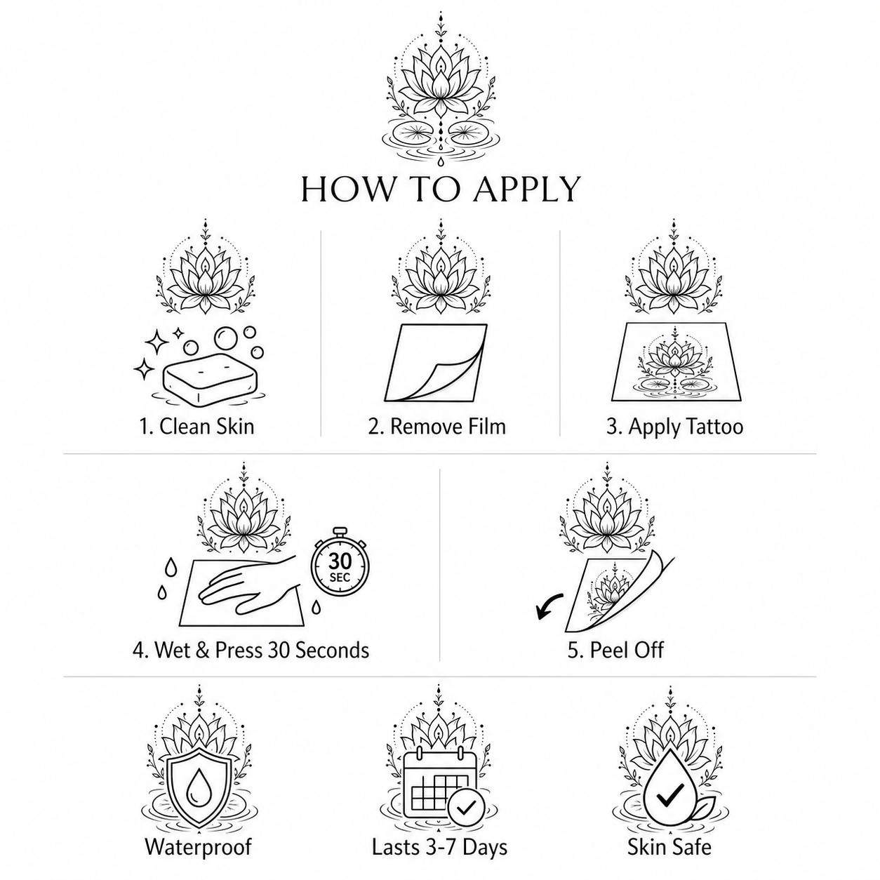 Lotus Mandala Lily Pads Temporary Tattoo