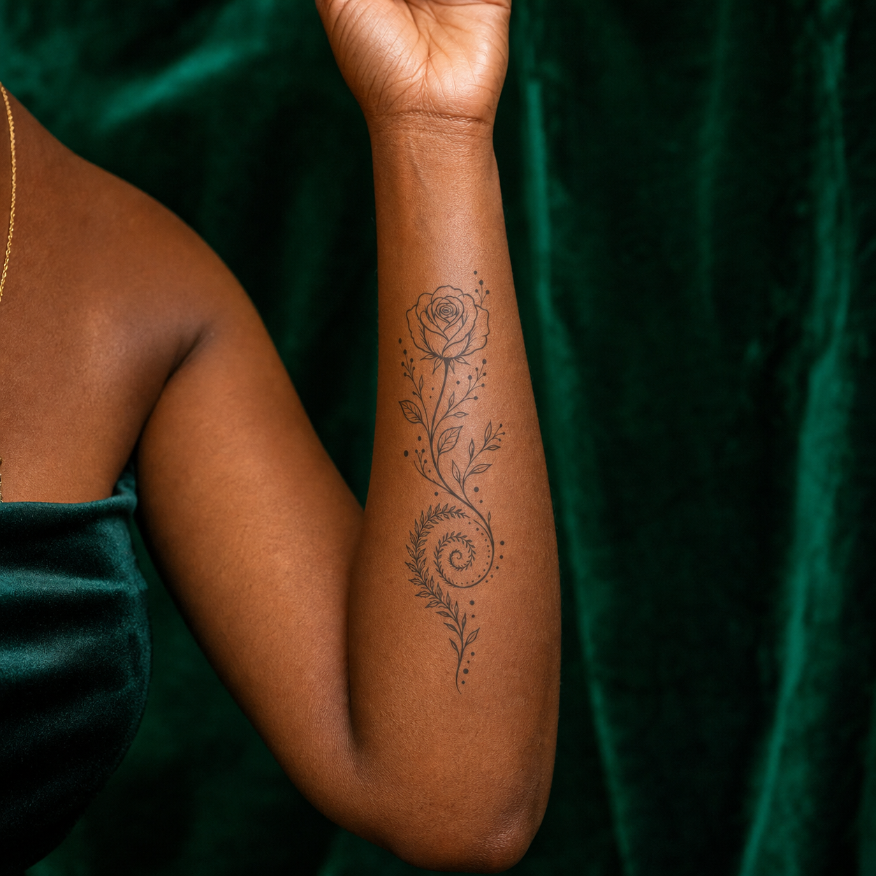 Botanical Rose Garland & Fern Spiral Temporary Tattoo