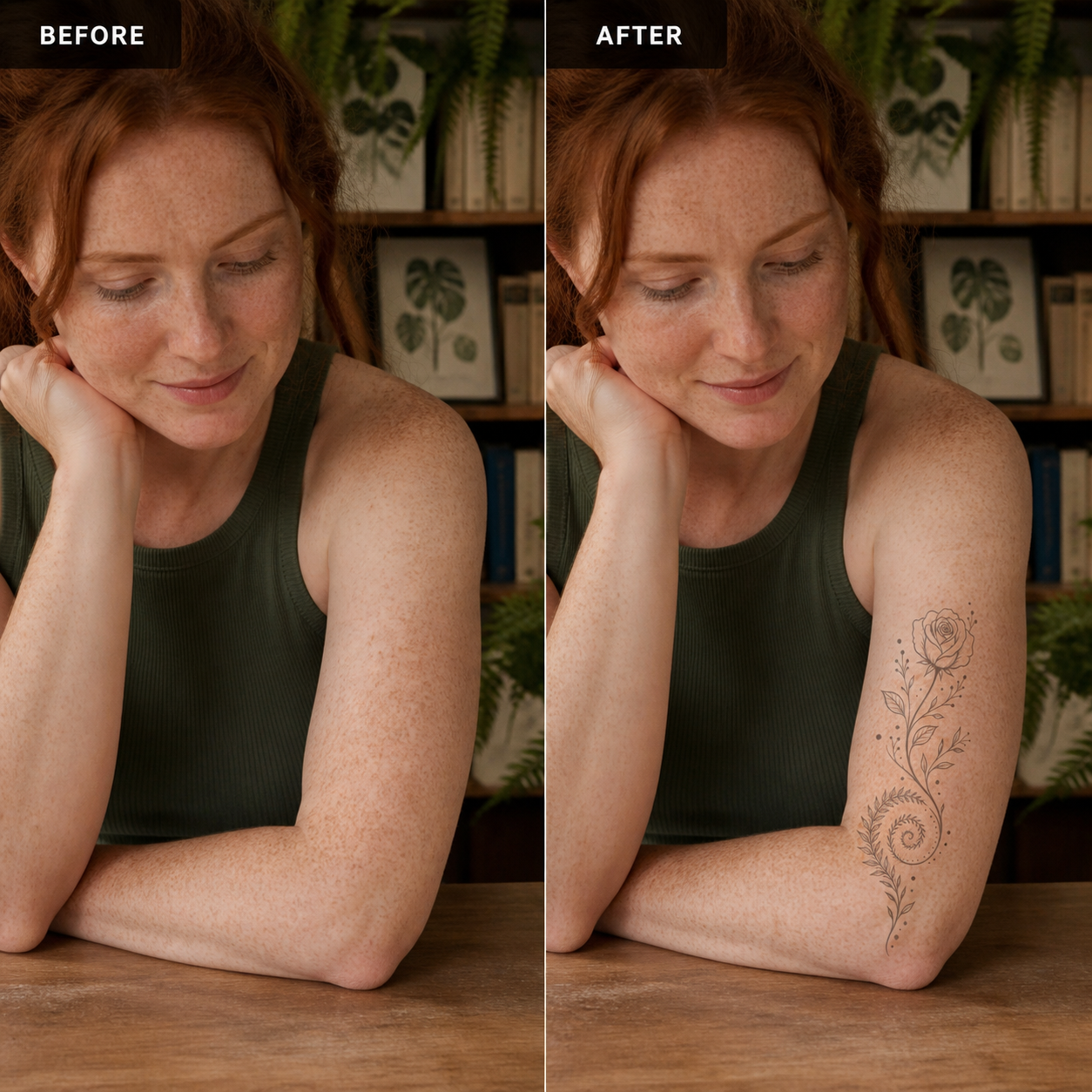 Botanical Rose Garland & Fern Spiral Temporary Tattoo